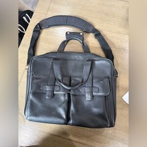Bosca BLACK REAL LEATHER ZIP TOP LAPTOP BRIEFCASE BUSINESS DOCUMENTS ORGANIZER